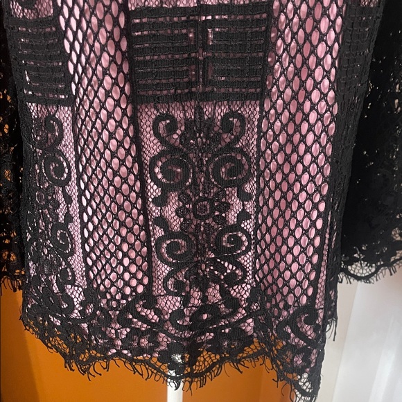 Nicole Miller Black Lace Top with Pink Underlay – Size L (Regular) - Picture 3 of 16